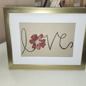 Gold Framed Love Wall Art with Red Flower